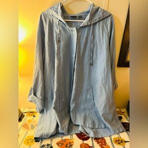Westbound Blue Button-Up Top with hood
